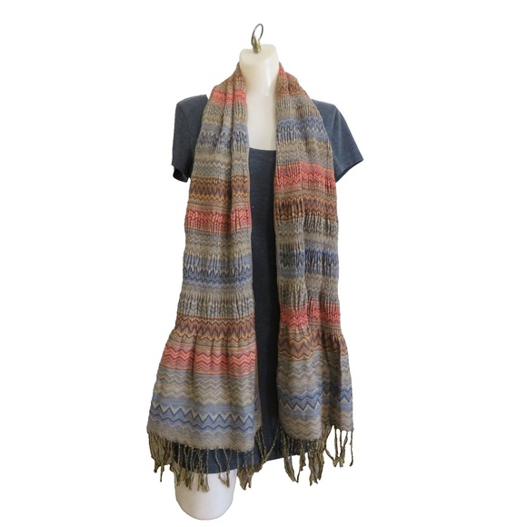 Wool Pashmina Chevron Stripe Multicolor Shawl Wrap‎ Fringed Scarff 70's Style - Picture 5 of 5